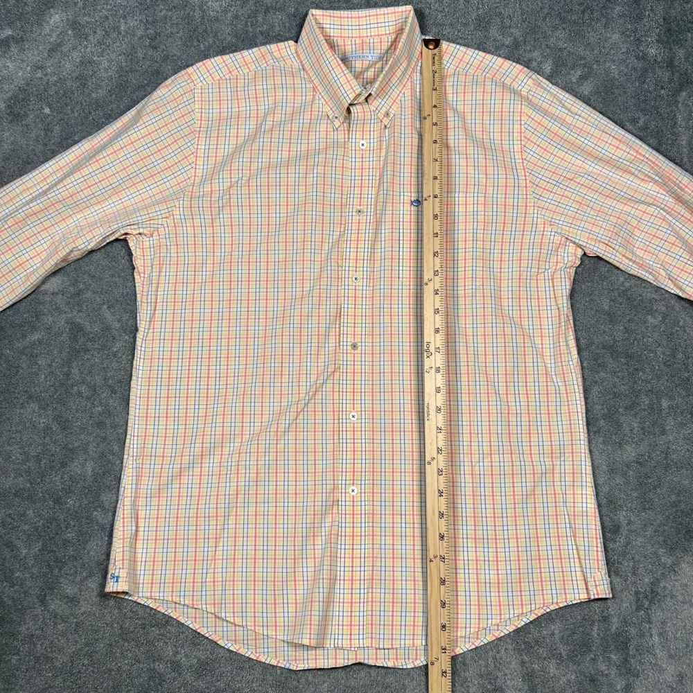 Southern Tide Button Down Shirt Mens Large Tattersall Check Orange Yellow Blue - Picture 7 of 14